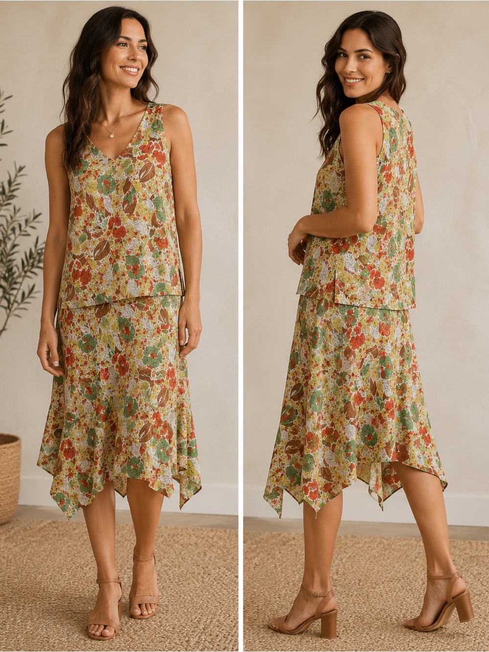Pendleton Women’s Shangri-La tank and skirt set floral silk handkerchief Sz L 14